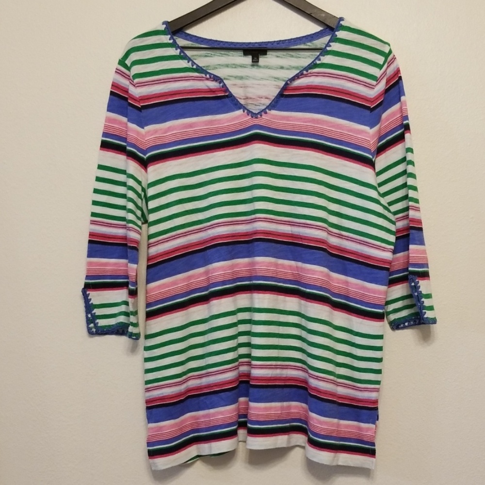 Talbots Naples Stripe Embroidered Split-Neck Tunic - image 3